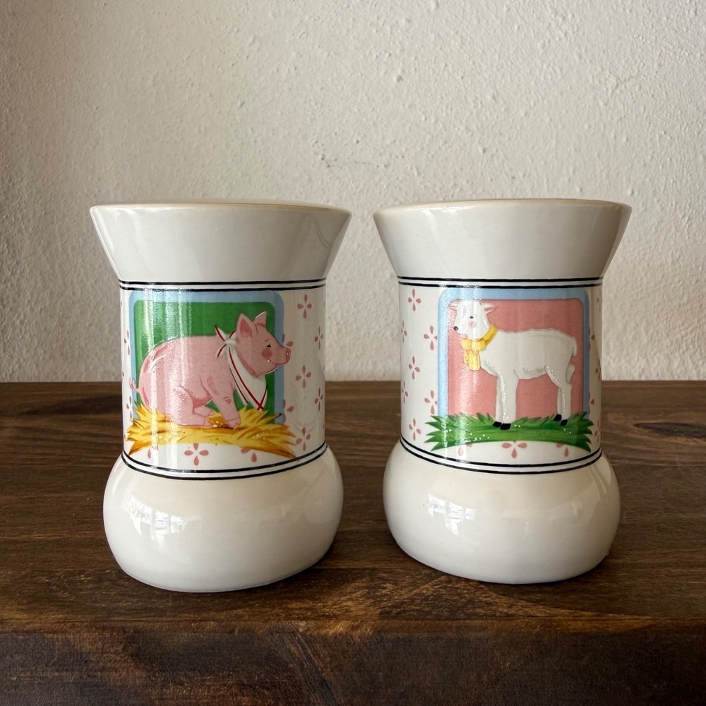 Vintage Pelzman Designs Pig Sheep Salt Pepper Shakers Set Farm Animals Ceramic